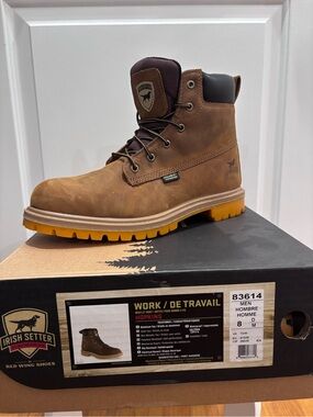 Irish Setter Brown Work Boot with Yellow Lug Outsole